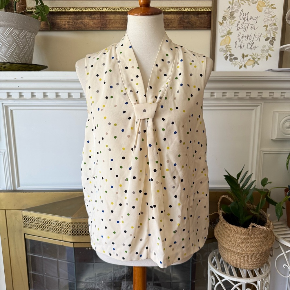 Kate Spade silk blouse tank top polkadots